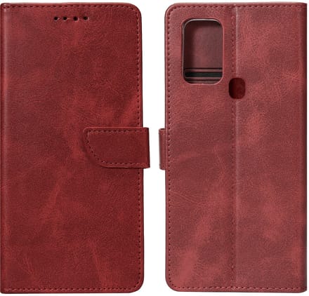 Rixus Bookcase For Samsung Galaxy A21s Dark Red
