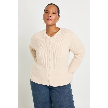 boohoo Dames Plus Getailleerde Button Down Zachte Cardigan | Stone | Maat: 28