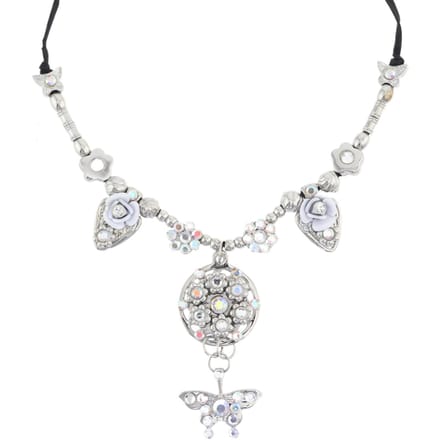 Behave – Statement ketting – Zilverkleur – Kristallen – Bloem & Hart – Vlinderhanger