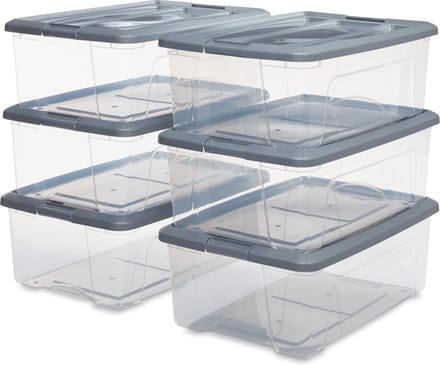 IRIS New Topbox Opbergbox - 30L - Kunststof - Transparant/Zilvergrijs - Set van 6