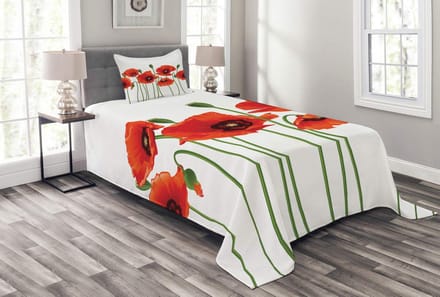 ABAKUHAUS Bloemen Dagdeken Set – Pastoraal Rood & Groen – 170x220