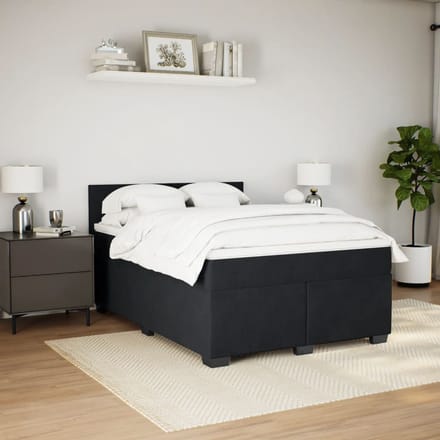 vidaXL - Boxspring - met - matras - fluweel - zwart - 140x200 - cm