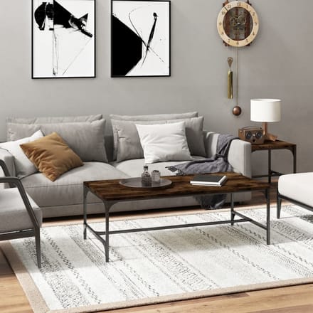vidaXL - Salontafel - 100x50x35 - cm - bewerkt - hout - gerookt - eikenkleurig