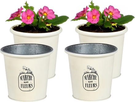 Sunnydays /plantenpot/bloempot - 4x - zink - ivoorwit - D14 x H13 cm