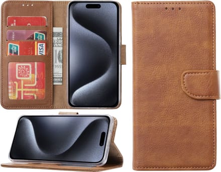 Hoesje geschikt voor iPhone 15 Pro Max - Bookcase - Pasjeshouder - Kunstleer - Bruin