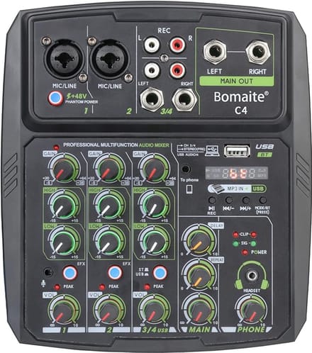C4 4-kanaals audio mengpaneel met LED-display geïntegreerde