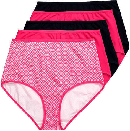 Ulla Popken - Dames - Maxislips set van 5 motief/effen hoge taille - Magenta - Maat 42+