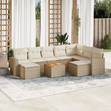vidaXL - 10-delige - Loungeset - met - kussens - poly - rattan - beige