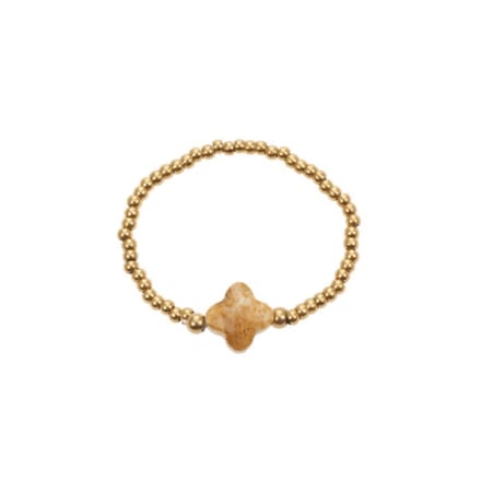 By jam - ring - clover beige - kralen ring - stainless steel - kadotip