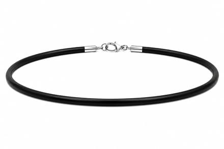 AuBor ®. Leren ketting met zilveren sluiting. Zwart. 3mm × 100cm