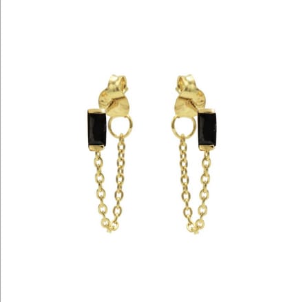 Karma Chain Oorbel Black Zirconia Single Square Goud M3132