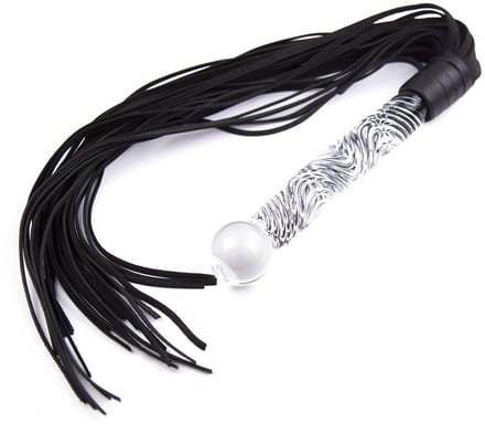 Kiotos - Luxe Flogger Met Glazen Handvat - Zwart
