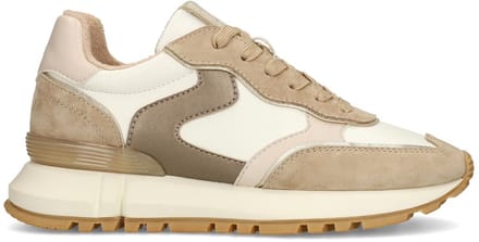 Manfield - Dames - Witte leren sneakers met beige suède details - Maat 41