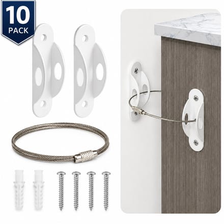 JustValue meubel-kantelbeveiliging - set van 10 - met staalkabel - wit