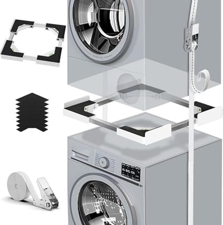 Universele stapelset voor wasmachine en droger met diepteverstelling en antislippads