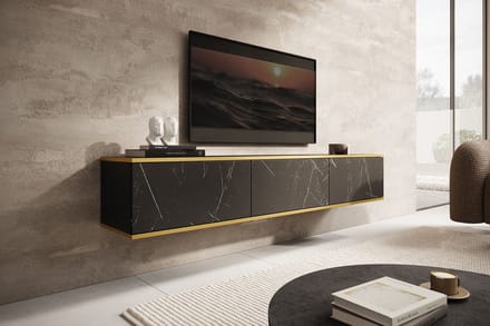 Meubella - TV-Meubel Orleans - Zwart marmerlook - 175 cm