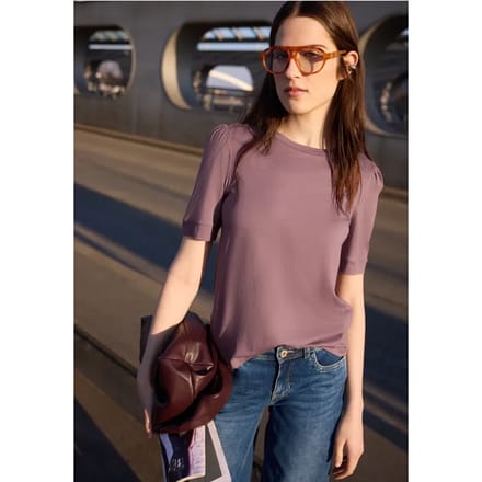 Shirt met ronde hals en pofmouwen