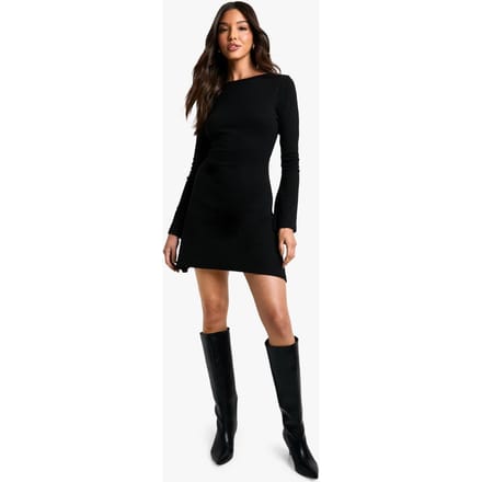 boohoo Dames Geribbelde Shift Jurk met Bandjes op de Rug | Black | Maat: 18