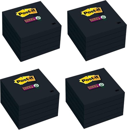 Super Sterke Sticky Notes 2x Kleven 3 x 3 inch Zwart 5 Blokjes per Verpakking 4 Pack