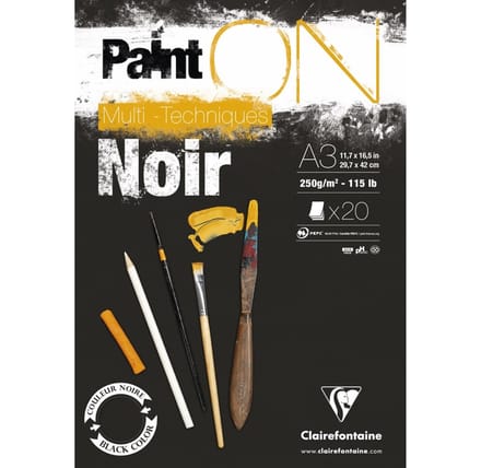 Clairefontaine - Paint ON - Multi-Techniek Pad - Tekenpapier - Schilderpapier - Zwart - A3 - 250 g - 20 vel