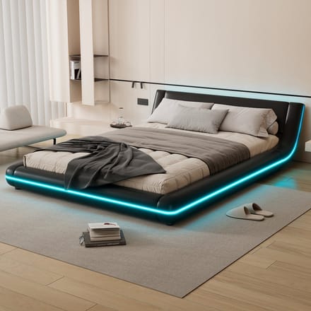 REDOM bodembed 140x200 cm – Met app- en afstandsbediening voor LED – PU + MDF – Zwart