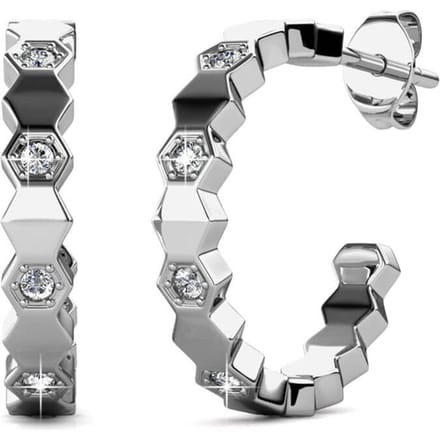 Gebogen oorbellen - Zilver en kristal