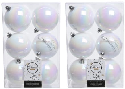Decoris Kerstballen - 36x st - wit parelmoer - D8 cm - kunststof - mat/glans - kerstversiering