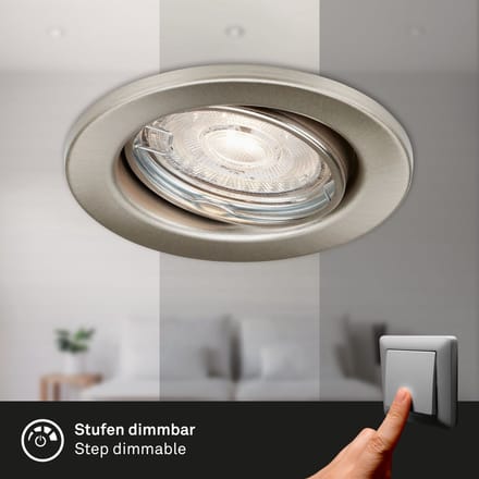 LED inbouwspots dimbaar set van 3 GU10 5W zilver metaal Ø8,6cm IP23 Briloner