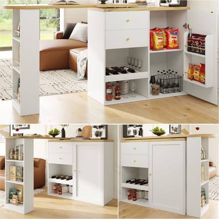 Bartafel - 105 x 39 x 102 cm - Draaibare Bartafel met 2 Laden en Schuifdeurkast - MDF - Zwart