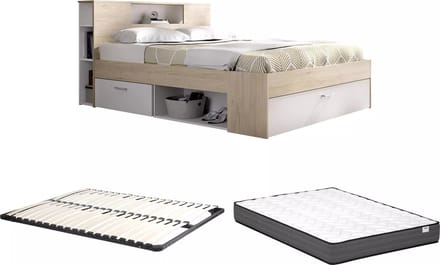 Vente-unique Bedframe hout natuurlijk licht, wit 160 x 200 cm