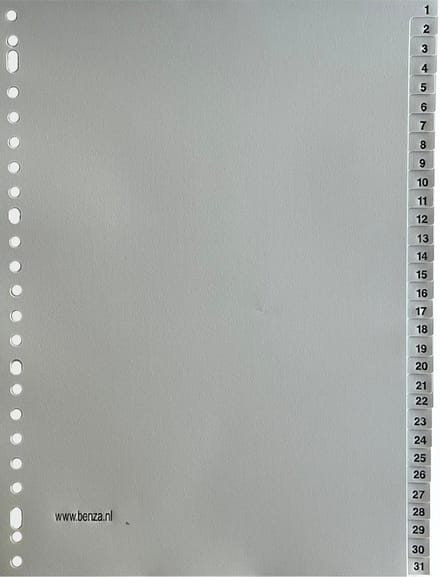 Benza Tabbladen met cijfers 1 - 31 Tabs PP - A4 - 23 ringen