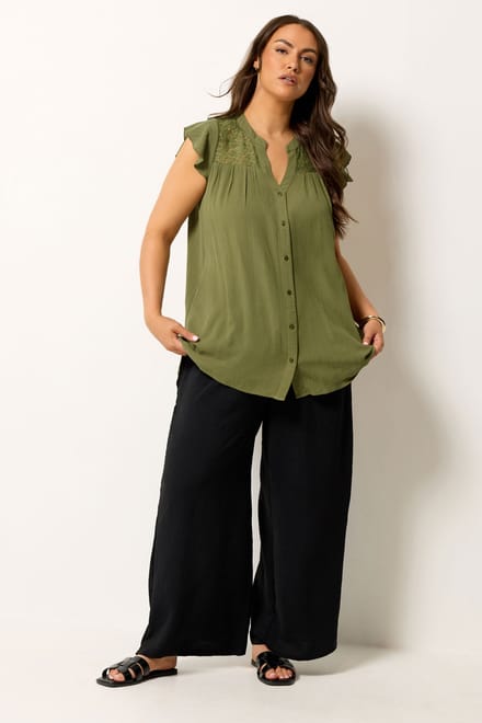 Yours Groene Gehaakte Blouse Size 48