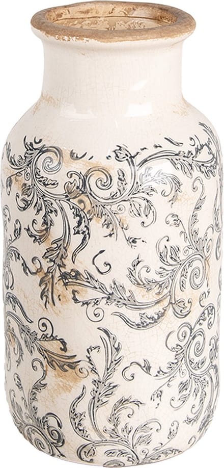 Clayre & Eef Vaas Ø 14x26 cm Beige Grijs Keramiek Bloemen