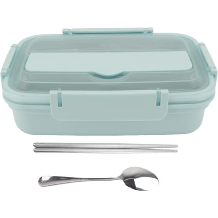 Lunchbox 3 Compartimenten 304 Roestvrij Staal Plastic Bijpassende Lepel Eetstokjes Draagbare Lunch L white
