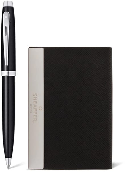 Sheaffer Balpen Giftset - 100/G9338 - glossy black lacquer chrome plated - met visitekaarthouder