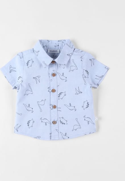 Chambray dinos hemd met korte mouwen, lichtblauw