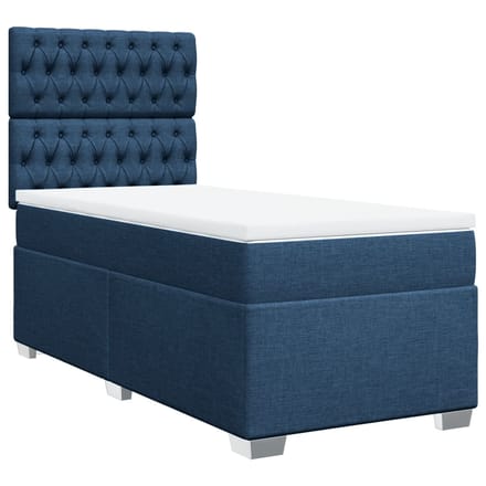 vidaXL - Boxspring - met - matras - stof - blauw - 90x200 - cm