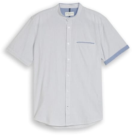 Tom Tailor - Regular fit overhemd met korte mouwen en opstaande kraag - Maat S - white navy small stripe