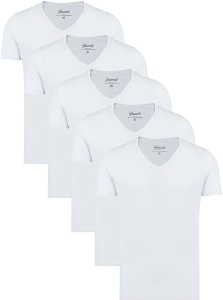 Yazubi Heren T-shirt Mythic – Katoen Stretch – Wit – V-hals – 5-pack