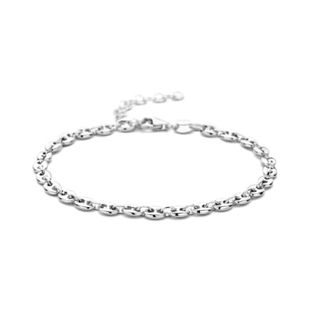Armband Koffieboon 3,7 Mm 16 + 3 Cm Zilver Gerhodineerd