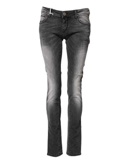 Acht Donkergrijze Katoenen Slim Fit Denim Lage Taille Jeans