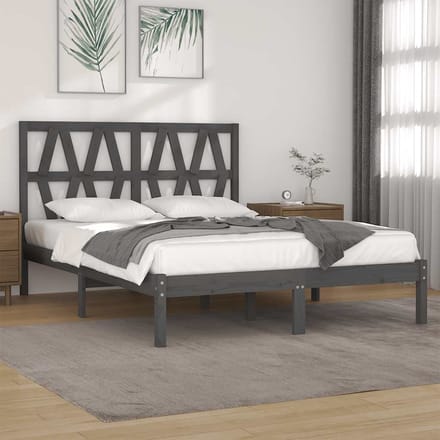 vidaXL - Bedframe - massief - grenenhout - grijs - 200x200 - cm