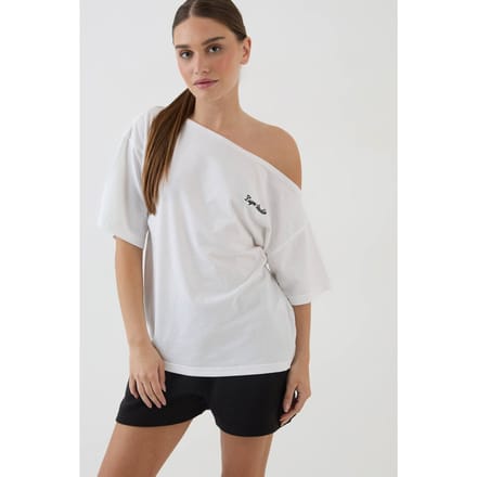 Dames Dsgn Studio Script Off-shoulder T-shirt | White | Maat: Medium