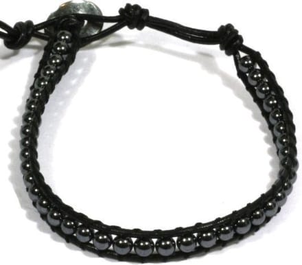 Heaven Eleven Men - Leer Zwart hematiet kralen 6mm - fits all