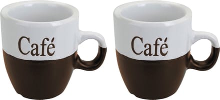 Excellent Houseware Koffiemok set - 2x stuks - donkerbruin - keramiek - 150 ml