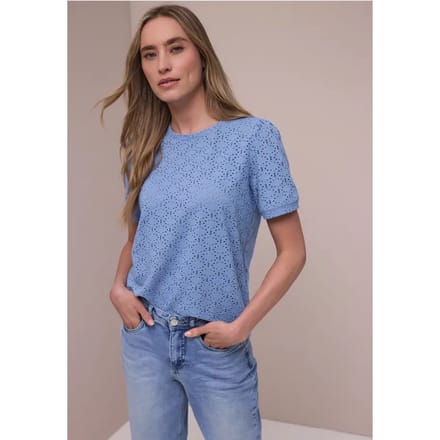 Shirt met korte mouwen en ronde hals in kant