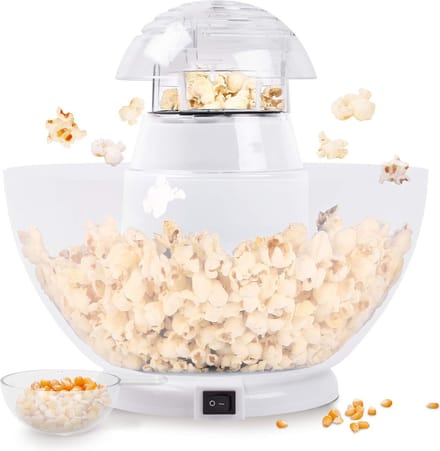 Popcorn Machine – Hetelucht Popcornmachine – Popcornpan Inclusief Serveerschaal – Popcornmakers 1200W - Wit