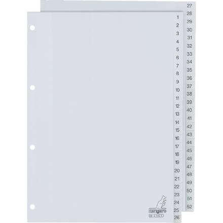 Kangaro tabbladen - A4 - PP 120 micron - grijs - 4-gaats - 52-delig cijfers