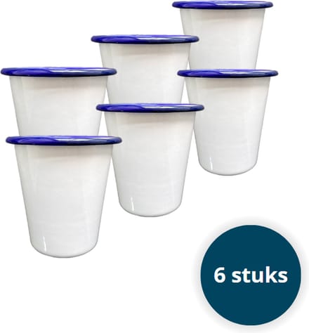 Emaille bekers - Emaille mokken - Emaille Servies - Wit - 6 stuks