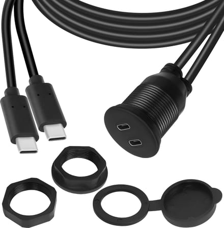Dailygoody - Dual USB C 2.0 Screw Mount - Waterproof Adapter Kabel voor Auto, Boot en Motor - 1m